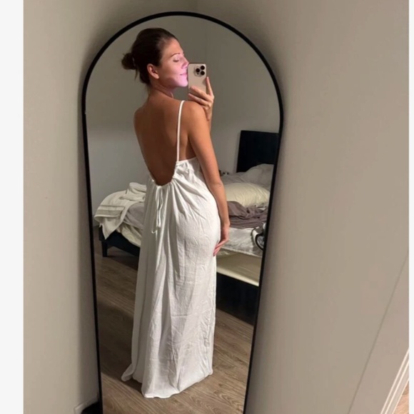 Loose Fitting White Backless Drawstring Cami Long Maxi Dress - Picture 6 of 10